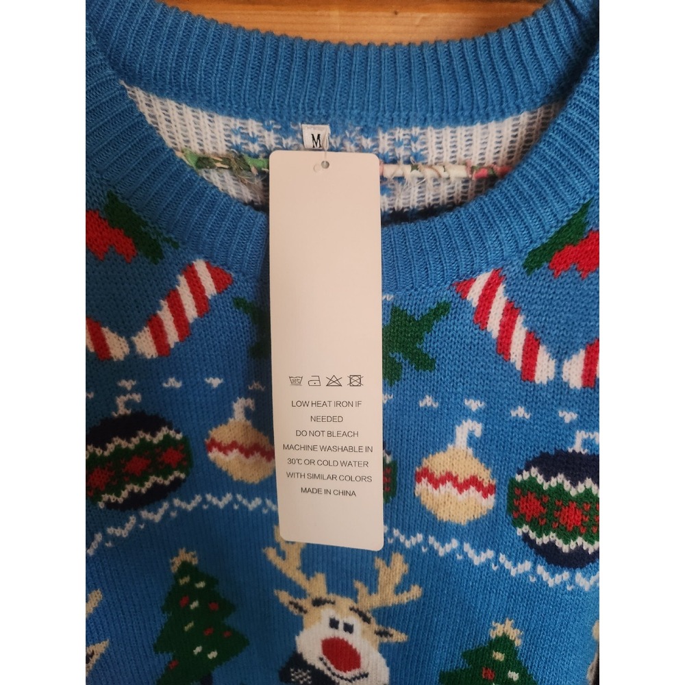 New Ugly Christmas Holiday Reindeer Snowman Let it Snow Sweater Blue Medium‎ V28 - Picture 3 of 5